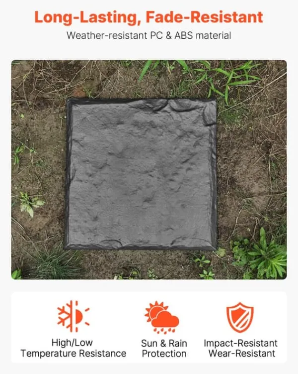 Sale Havetrinsten / Trædesten - Sæt 16 stk. - Mål 39,5 x 39,5 cm - Vejrbestandig plast - Med jordspyd til fastgørelse - Til græsplæne og terrasse - Grå Havesten & Trædesten