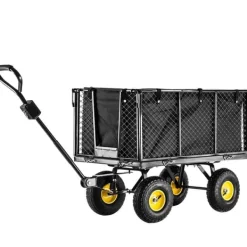 Haveværktøj^Havevogn, Pulverlakeret metalmateriale, 450 kg kapacitet, Dimensioner 96x51x72 cm, Mønstret hjul for stabilitet, Netvægge med PVC presenning