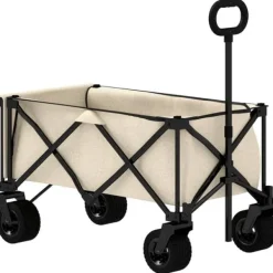 Haveværktøj^Havevogn sammenklappelig 100 kg med aftagelig dug, håndtag & hjul, 138 L, beige
