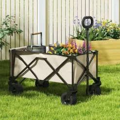 Haveværktøj^Havevogn sammenklappelig 100 kg med aftagelig dug, håndtag & hjul, 138 L, beige