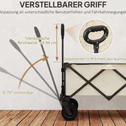 Haveværktøj^Havevogn sammenklappelig 100 kg med aftagelig dug, håndtag & hjul, 138 L, beige