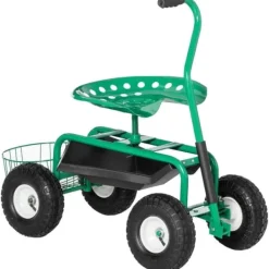 New Havevogn/værkstedsvogn med roterende sæde & kurv, højdejusterbar, 150 kg, grøn, 81×44,5×46–59 cm Støtte Med Hjul, Sæder & Knæbeskyttelse Til Havepleje