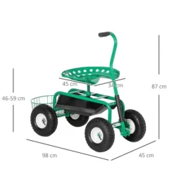 Discount Havevogn/værkstedsvogn med roterende sæde & kurv, højdejusterbar, 150 kg, grøn, 81×44,5×46–59 cm Støtte Med Hjul, Sæder & Knæbeskyttelse Til Havepleje