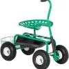 Hot Havevogn/værkstedsvogn med roterende sæde & kurv, højdejusterbar, 150 kg, grøn, 81×44,5×46–59 cm Støtte Med Hjul, Sæder & Knæbeskyttelse Til Havepleje
