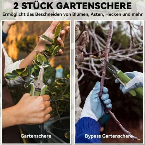 Haveværktøj^Haveværktøjssæt, 2 dele, rustfrit stål: beskæresaks + grensaks, grøn/sølv