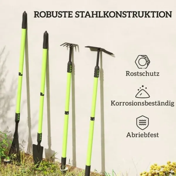 Discount Haveværktøjssæt, 4 dele: spade, hakke, rive, bladrive – gave til hende & ham Haveværktøj