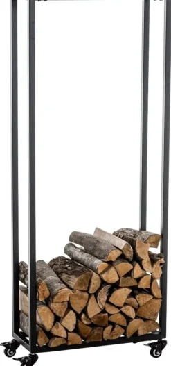 Discount Hetta Black Metal Firewood Rack with Wheels - 25x40x150 cm Tilbehør Til Brændeovne & Pejse