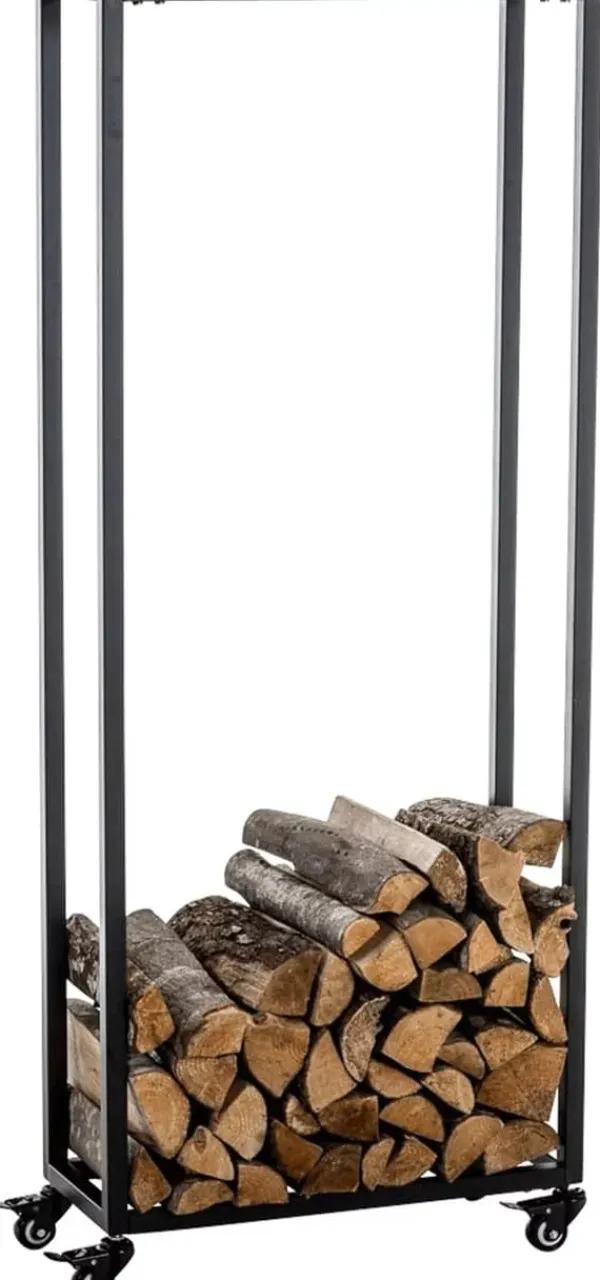 Discount Hetta Black Metal Firewood Rack with Wheels - 25x40x150 cm Tilbehør Til Brændeovne & Pejse