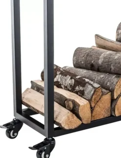 Discount Hetta Black Metal Firewood Rack with Wheels - 25x40x150 cm Tilbehør Til Brændeovne & Pejse
