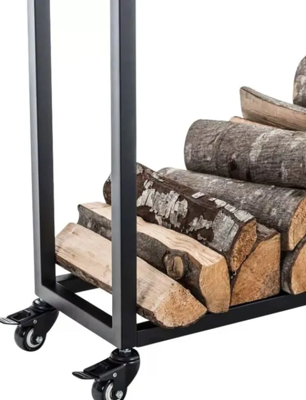 Discount Hetta Black Metal Firewood Rack with Wheels - 25x40x150 cm Tilbehør Til Brændeovne & Pejse