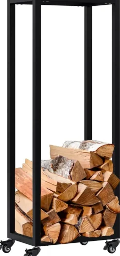 Tilbehør Til Brændeovne & Pejse^Hilta Metal Log Holder with Wheels, Black, 25x40x100 cm