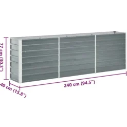 Plantningsbænke^Høj plantekasse i galvaniseret stål - Ideel til planter | Størrelse: 240x40x77 cm | Farve: Grå