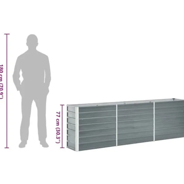 Plantningsbænke^Høj plantekasse i galvaniseret stål - Ideel til planter | Størrelse: 240x40x77 cm | Farve: Grå
