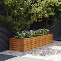 Outlet Højbed i cortenstål - Holdbart og dekorativt | Størrelse: 194x50x36 cm | Farve: Brun Plantningsbænke