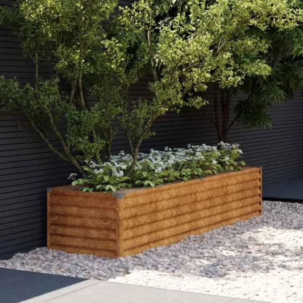 Outlet Højbed i cortenstål - Holdbart og dekorativt | Størrelse: 194x50x36 cm | Farve: Brun Plantningsbænke