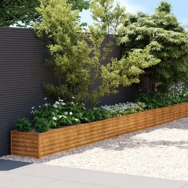 Plantningsbænke^Højbed i cortenstål - Holdbart og dekorativt | Størrelse: 960x50x36 cm