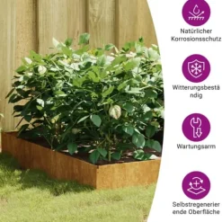 Krukker & Plantebeholdere^Højbed i cortenstål - Udsmykning til have, altan eller terrasse | Størrelse: 100x100x26 cm