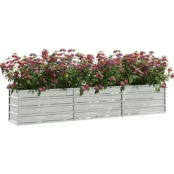 Plantningsbænke^Højbed i galvaniseret stål - Plantekasse | Størrelse: 240x40x45 cm | Farve: Sølv