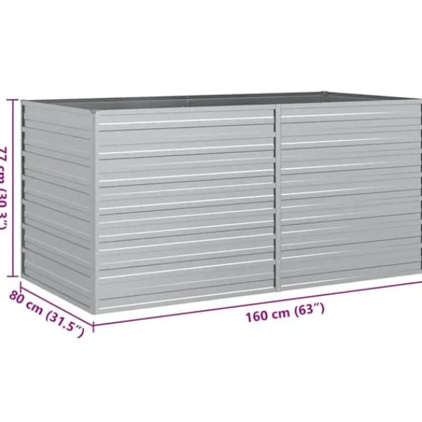 New Højbed i galvaniseret stål - Plantekasse til haven | Størrelse: 160x80x77 cm | Farve: Sølvfarvet Plantningsbænke