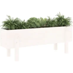 Plantningsbænke^Højbed i massiv fyrretræ - Plantekasse til have | Størrelse: 101x30x38 cm | Farve: Hvid