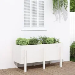 Højbed i massivt fyrretræ - Plantekasse til have og balkon | Størrelse: 121x50x57 cm | Farve: Hvid Plantningsbænke
