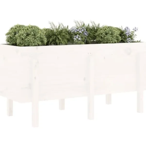 Højbed i massivt fyrretræ - Plantekasse til have og balkon | Størrelse: 121x50x57 cm | Farve: Hvid Plantningsbænke