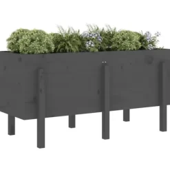 Outlet Højbed i massivt fyrretræ - Dekorativ plantekasse | Størrelse: 121x50x57 cm | Farve: Grå Plantningsbænke