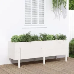 Plantningsbænke^Højbed i massivt fyrretræ - Plantekasse til haven | Mål: 160x50x57 cm | Farve: Hvid