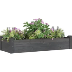 Plantningsbænke^Højbed i massivt fyrretræ med foring - Plantekasse | Størrelse: 120x45x25 cm | Farve: Grå