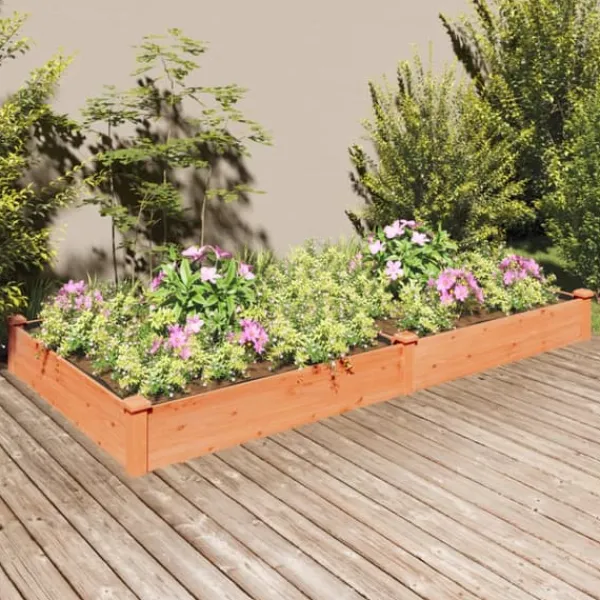 New Højbed i massivt fyrretræ med foring - Plantekasse | Størrelse: 240x120x25 cm | Farve: Brun Plantningsbænke