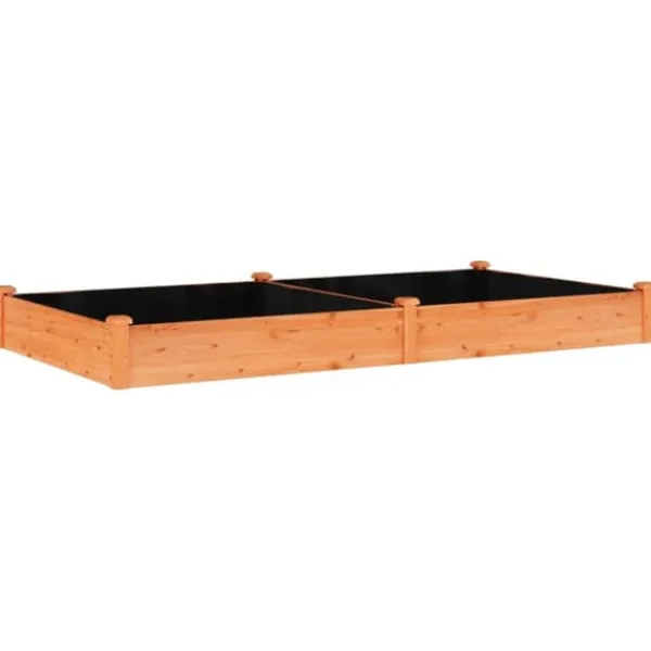 New Højbed i massivt fyrretræ med foring - Plantekasse | Størrelse: 240x120x25 cm | Farve: Brun Plantningsbænke