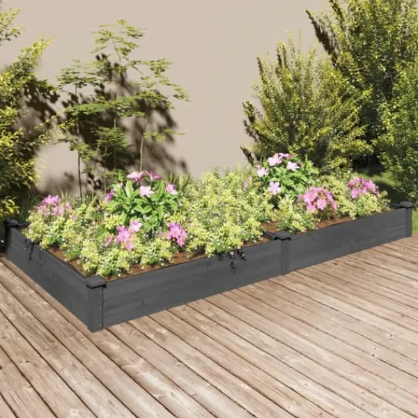 Plantningsbænke^Højbed i massivt fyrretræ med foring 240x120x25 cm | Farve: Grå