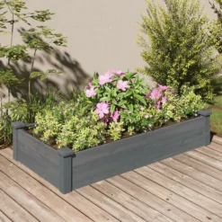 Plantningsbænke^Højbed i massivt fyrretræ med foring - Plantekasse | Størrelse: 120x60x25 cm | Farve: Grå