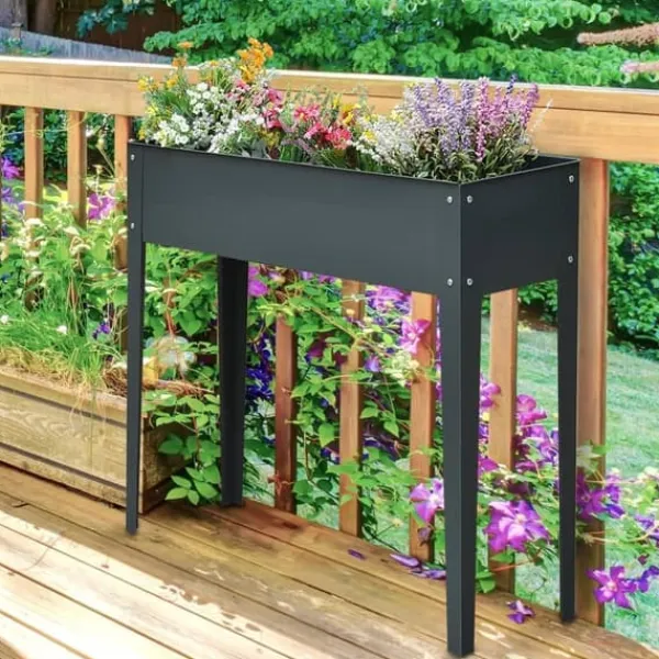 Hot Højbed i metal 100x30x80 cm med ben & 3 drænhuller – have/balkon Krukker & Plantebeholdere