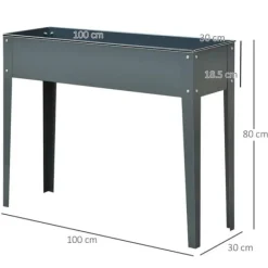 Hot Højbed i metal 100x30x80 cm med ben & 3 drænhuller – have/balkon Krukker & Plantebeholdere