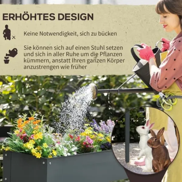 Hot Højbed i metal 100x30x80 cm med ben & 3 drænhuller – have/balkon Krukker & Plantebeholdere