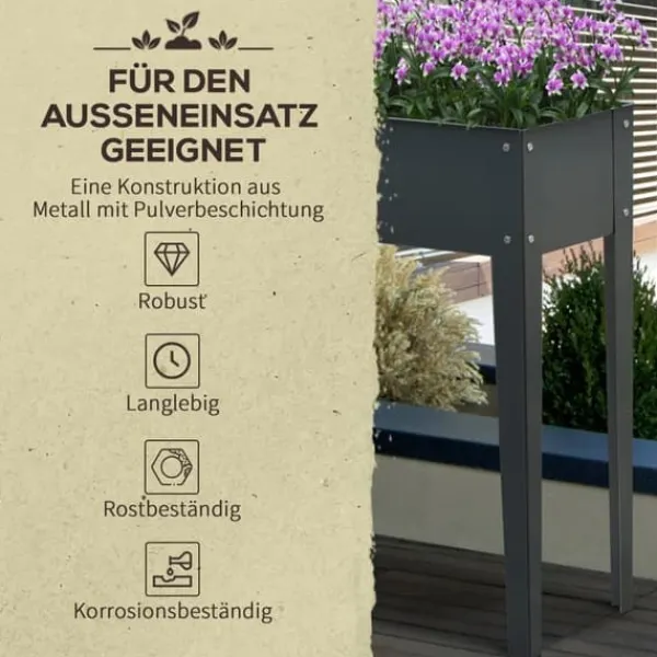 Hot Højbed i metal 100x30x80 cm med ben & 3 drænhuller – have/balkon Krukker & Plantebeholdere