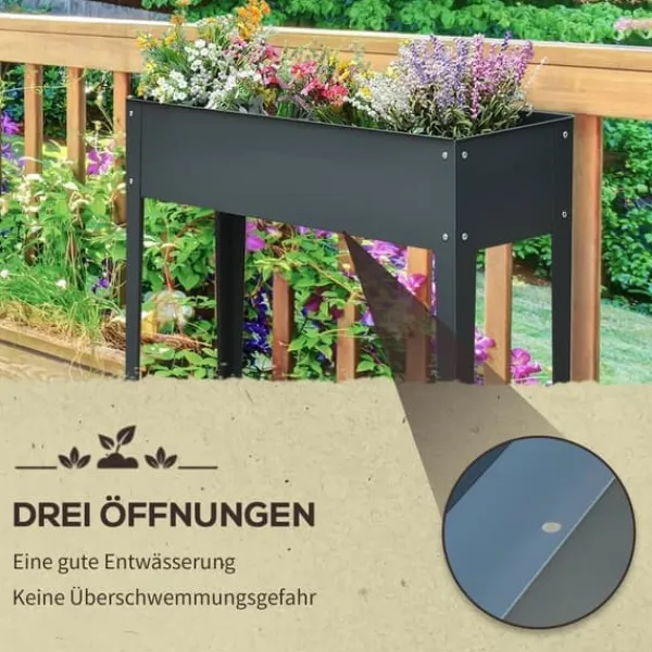 Hot Højbed i metal 100x30x80 cm med ben & 3 drænhuller – have/balkon Krukker & Plantebeholdere