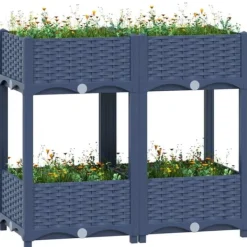 Plantningsbænke^Højbed i polypropylen med 2 hylder - Dyb og robust til haven | Størrelse: 80x40x71 cm