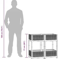 Plantningsbænke^Højbed i polypropylen med 2 hylder - Dyb og robust til haven | Størrelse: 80x40x71 cm