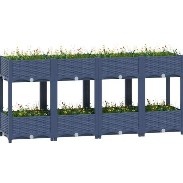 Plantningsbænke^Højbed i polypropylen med 2 hylder - Plantekasse til have og terrasse | Størrelse: 160x40x71 cm