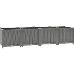 Krukker & Plantebeholdere^Højbed i polypropylen 160x40x38 cm - Slidstærkt rattanlook | Farve: Grå | Størrelse: 160x40x38 cm