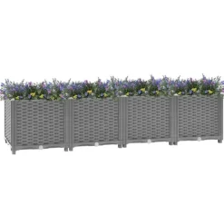 Krukker & Plantebeholdere^Højbed i polypropylen 160x40x38 cm - Slidstærkt rattanlook | Farve: Grå | Størrelse: 160x40x38 cm