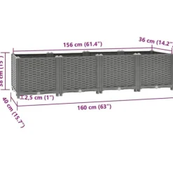 Krukker & Plantebeholdere^Højbed i polypropylen 160x40x38 cm - Slidstærkt rattanlook | Farve: Grå | Størrelse: 160x40x38 cm
