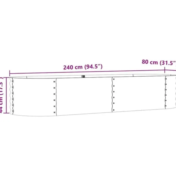 Højbed i stål - Moderne hævet plantekasse | Størrelse: 240x80x44 cm | Farve: Grøn Krukker & Plantebeholdere