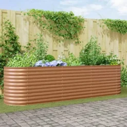 Discount Højbed i stål - Moderne plantekasse til haven | Størrelse: 320x80x81 cm | Farve: Brun Plantningsbænke