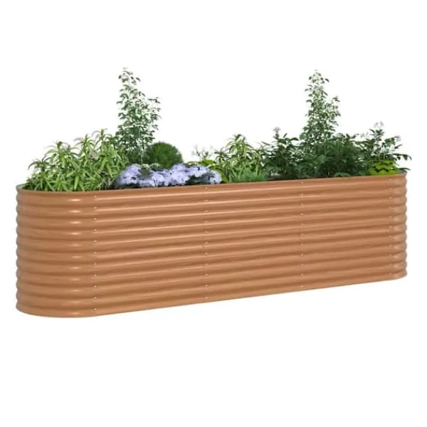Discount Højbed i stål - Moderne plantekasse til haven | Størrelse: 320x80x81 cm | Farve: Brun Plantningsbænke