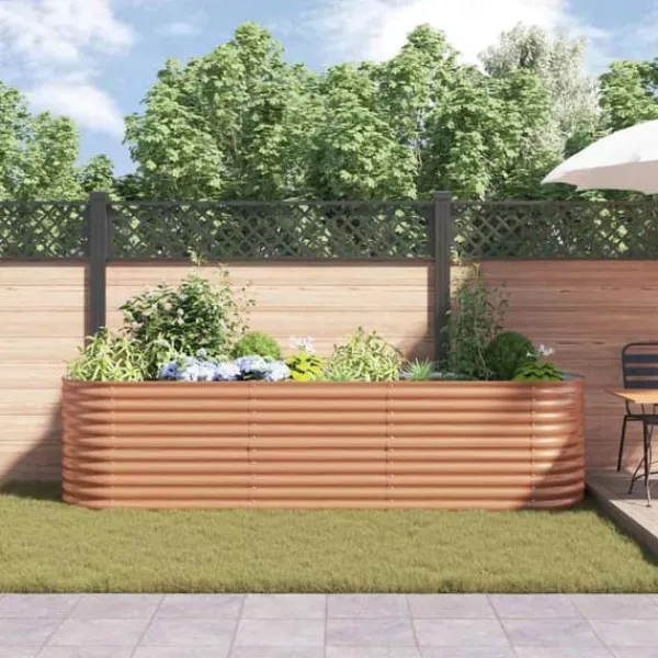 Discount Højbed i stål - Moderne plantekasse til haven | Størrelse: 320x80x81 cm | Farve: Brun Plantningsbænke