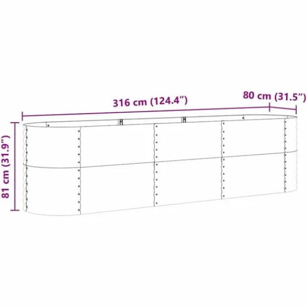 Discount Højbed i stål - Moderne plantekasse til haven | Størrelse: 320x80x81 cm | Farve: Brun Plantningsbænke