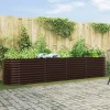 Højbed i stål - Moderne plantekasse til haven | Størrelse: 400 x 80 x 81 cm | Farve: Brun Plantningsbænke
